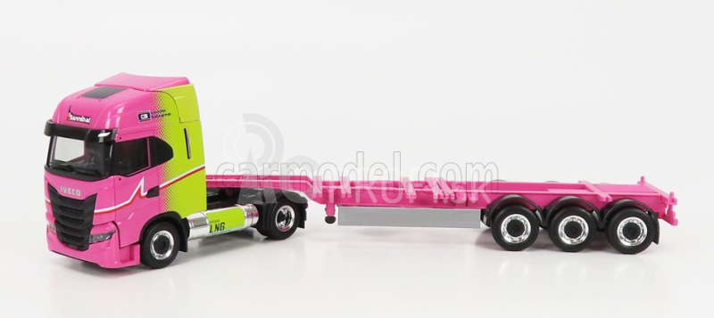 Herpa Iveco fiat S-way Truck Lng Hannibal Transports 2020 - Bez kontajnera Eucon 1:87 Ružovo žltá