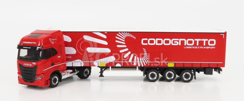 Herpa Iveco fiat S-way Truck Telonato Codognotto Transports 2020 1:87 Červená