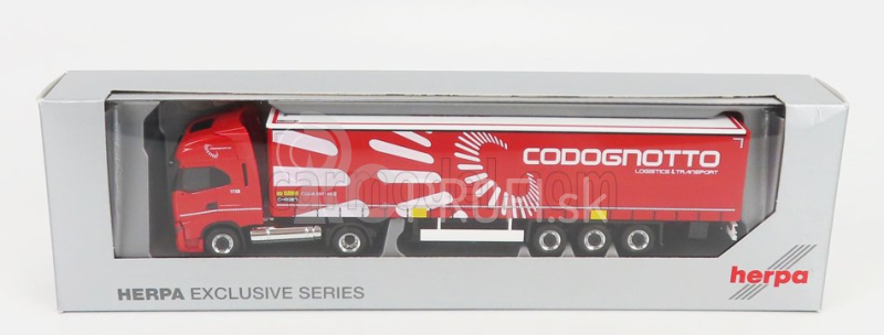 Herpa Iveco fiat S-way Truck Telonato Codognotto Transports 2020 1:87 Červená