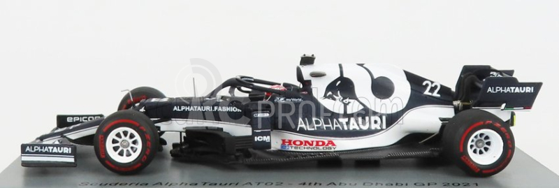 Iskrový model Alpha tauri F1 At02 Honda Ra620h Team Alpha Tauri N 22 4th Abu Dhabi Gp 2021 Yuki Tsunoda 1:43 White Blue