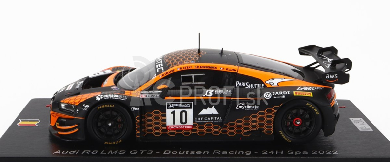 Iskrový model Audi R8 Lms Gt3 Team Boutsen Racing N 10 24h Spa 2022 K.ojjeh - B.lessennes - A.leclerc - A.eteki 1:43 Orange Black