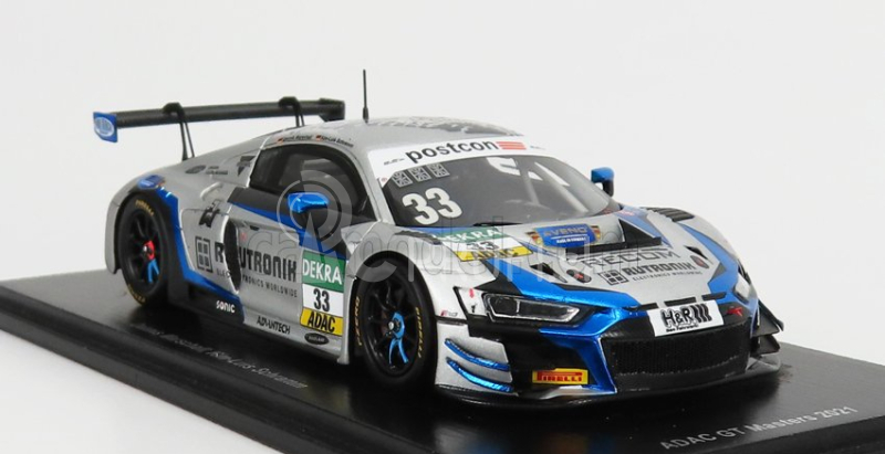 Iskrový model Audi R8 Lms Gt3 Team Tece Rutronik Racing N 33 Adac Gt Masters Oschersleben 2021 D.marschall - K.l.schramm 1:43 Silver Blue Fluo