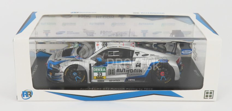 Iskrový model Audi R8 Lms Gt3 Team Tece Rutronik Racing N 33 Adac Gt Masters Oschersleben 2021 D.marschall - K.l.schramm 1:43 Silver Blue Fluo