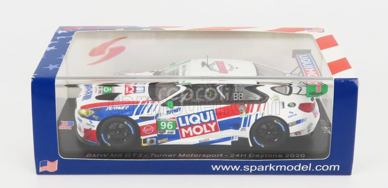 Iskrový model BMW radu 6 M6 Gt3 Team Turner Motorsport Liqui Moly N 96 24h Daytona 2020 J.klingmann - D.machavern - B.auberlen - R.foley 1:43 Biela červená modrá