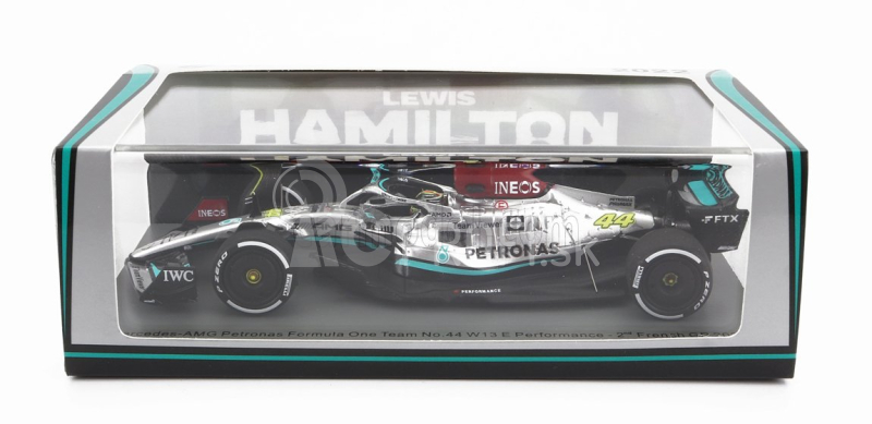 Iskrový model Mercedes gp F1 W13e Team Mercedes-amg Petronas F1 N 44 2nd France Gp 2022 Lewis Hamilton 1:43 Silver Green