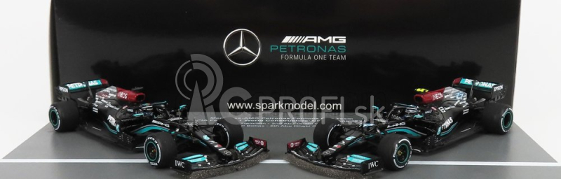 Iskrový model Mercedes gp Set F1 2x W12 Mercedes M12 Eq Power+ Team Amg Petronas Motorsport Formula One N 44 + N 77 Abu Dhabi Gp 2021 Lewis Hamilton - Valtteri Bottas - 8-násobný majster sveta Constructeur 1:43 Black Green