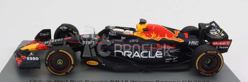 Iskrový model Red bull F1 Rb18 Team Oracle Red Bull Racing N 1 Winner Belgicko Gp Majster sveta 2022 Max Verstappen 1:43 Matná modrá žltá červená