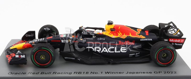 Iskrový model Red bull F1 Rb18 Team Oracle Red Bull Racing N 1 Winner Japan Gp With Pit Board World Champion 2022 Max Verstappen 1:43 Matná modrá žltá červená