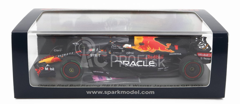 Iskrový model Red bull F1 Rb18 Team Oracle Red Bull Racing N 1 Winner Japan Gp With Pit Board World Champion 2022 Max Verstappen 1:43 Matná modrá žltá červená