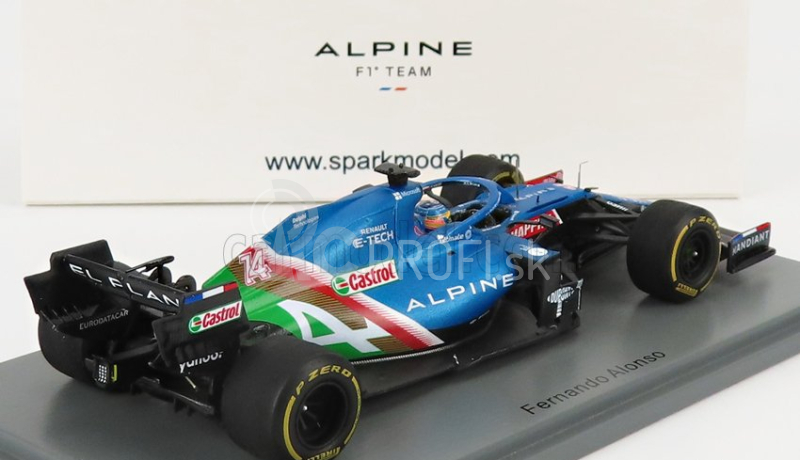 Iskrový model Renault F1 A521 Renault E-tech 20b Team Alpine N 14 8. GP Abú Zabí 2021 Fernando Alonso 1:43 Modrá červená biela