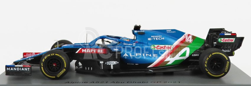 Iskrový model Renault F1 A521 Renault E-tech 20b Team Alpine N 14 8. GP Abú Zabí 2021 Fernando Alonso 1:43 Modrá červená biela