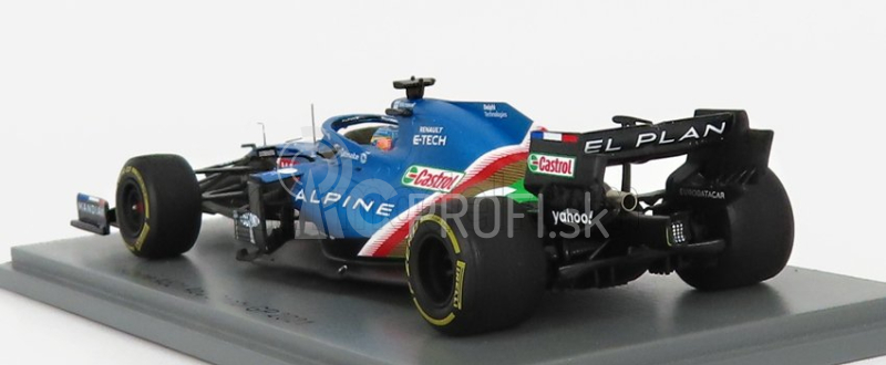 Iskrový model Renault F1 A521 Renault E-tech 20b Team Alpine N 14 8. GP Abú Zabí 2021 Fernando Alonso 1:43 Modrá červená biela