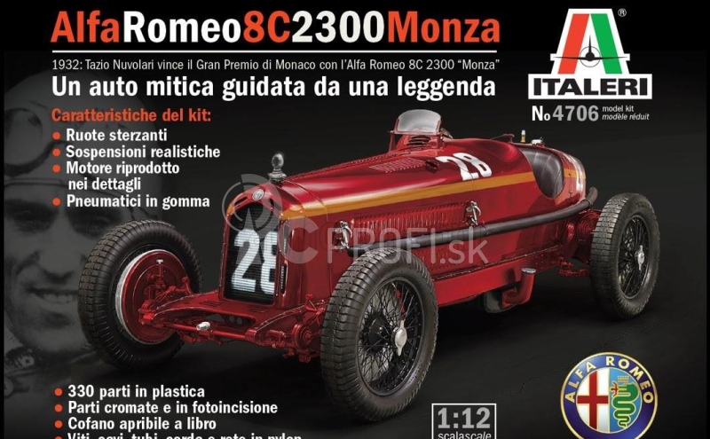 Italeri Alfa romeo F1 8c 2300 Monza N 28 Winner Monaco Gp 1932 Tazio Nuvolari 1:12 červená