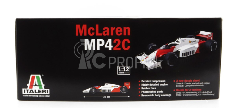 Italeri Mclaren F1 Mp42c N 1 Majster sveta Alain Prost + N 2 Keke Rosberg Sezóna 1986 1:12 Bielo-červená