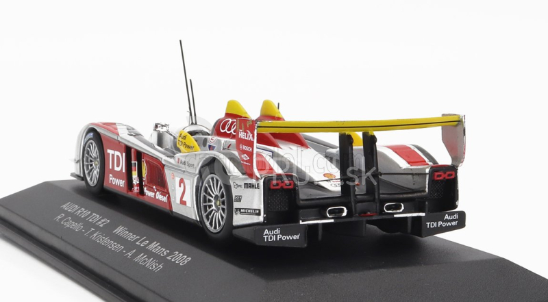 Ixo-models Audi R10 Tdi 5.5l Turbo V12 Team Audi Sport North America N 2 Víťaz 24h Le Mans 2008 R.capello - T.kristensen - A.mcnish 1:43 Strieborná červená žltá