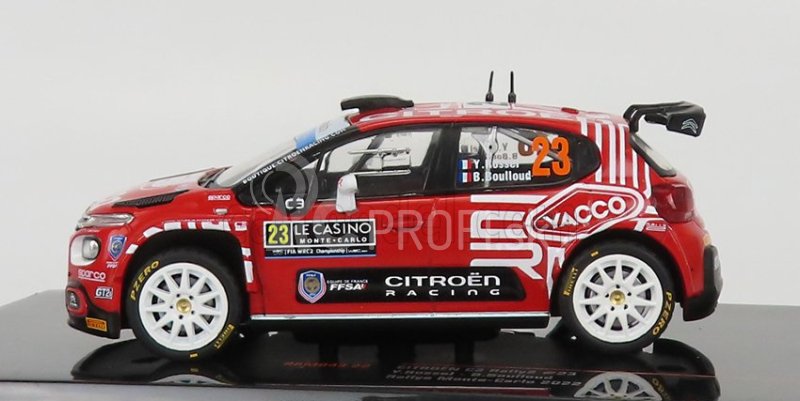 Ixo-models Citroen C3 Rally2 N 23 Rally Montecarlo 2022 Y.rossel - B.boulloud 1:43 červená biela