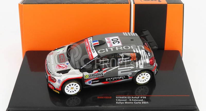 Ixo-models Citroen C3 Rally2 N 30 Rally Montecarlo 2021 Y.rossel - B.fulcrand 1:43 sivá strieborná čierna