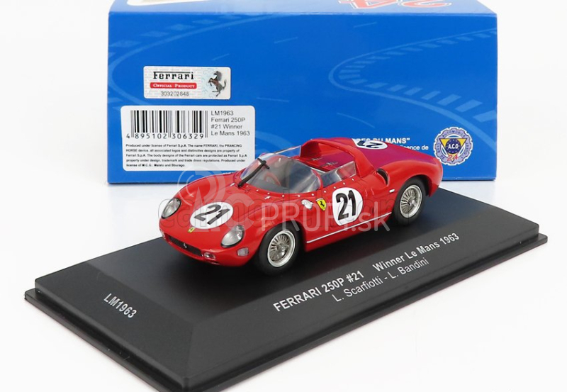 Ixo-models Ferrari 250p Spider 3.0l V12 Team Ferrari Spa Sefac N 21 Winner 24h Le Mans 1963 L.scarfiotti - L.bandini 1:43 Červená