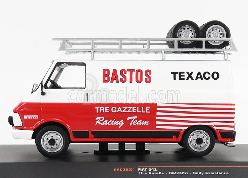 Ixo-models Fiat 242 Van Team Tre Gazzelle Bastos Texaco Rally Assistance 1984 1:43 Biela červená