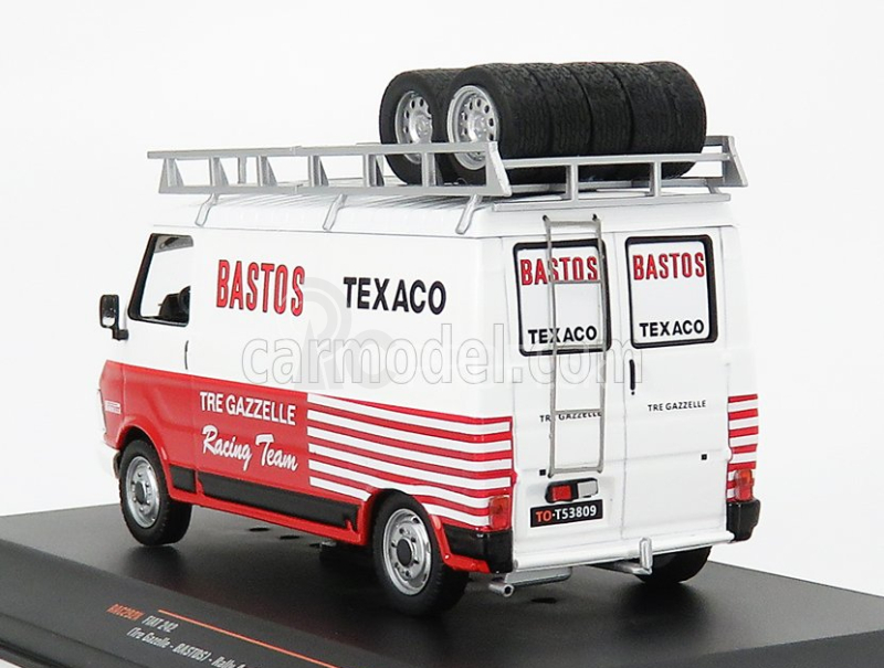 Ixo-models Fiat 242 Van Team Tre Gazzelle Bastos Texaco Rally Assistance 1984 1:43 Biela červená