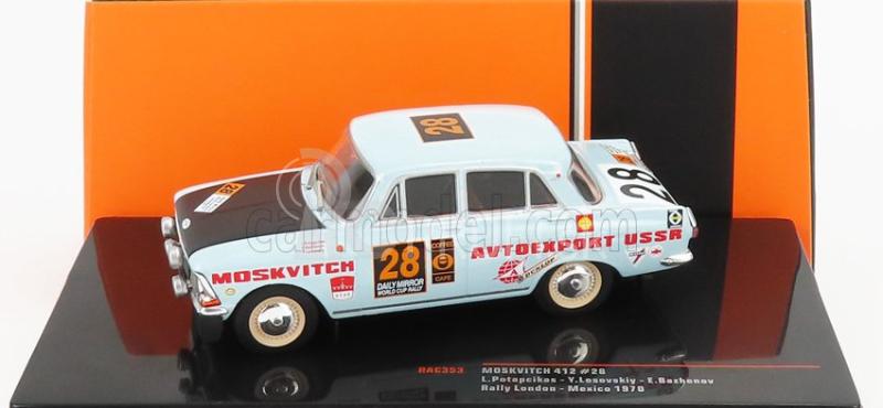 Ixo-models Moskvitch 412 N 28 Rally Londýn - Mexiko 1970 L.potapcikas - Y.lesovskiy - E.bazhenov 1:43 Svetlomodrá Čierna