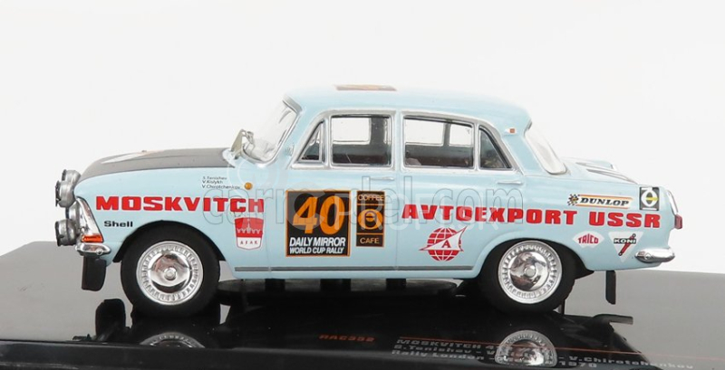 Ixo-models Moskvitch 412 N 40 Rally Londýn - Mexiko 1970 S.tenishev - V.kislykh - V.chirotchenkov 1:43 Light Blue Black