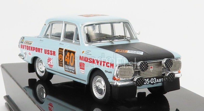 Ixo-models Moskvitch 412 N 40 Rally Londýn - Mexiko 1970 S.tenishev - V.kislykh - V.chirotchenkov 1:43 Light Blue Black