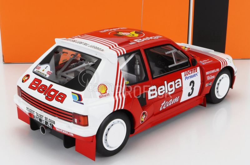 Ixo-models Peugeot 205 T16 Belga N 3 Rally Ypres 1985 B.darniche - A.mahe 1:18 Červená biela