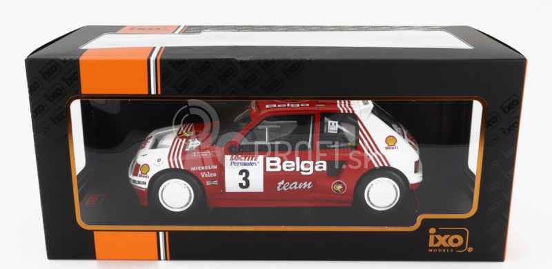 Ixo-models Peugeot 205 T16 Belga N 3 Rally Ypres 1985 B.darniche - A.mahe 1:18 Červená biela