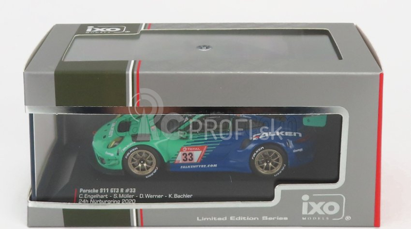 Ixo-models Porsche 911 991-2 Gt3 R Team Falken Motorsports N 33 24h Nurburgring 2020 K.bachler - S.muller - C.engelhart - D.werner 1:43 Svetlo zelená modrá