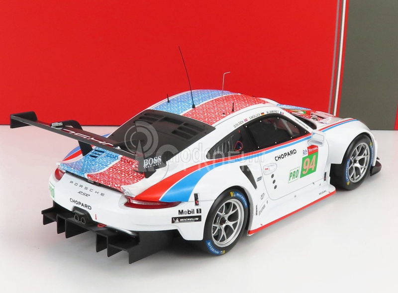 Ixo-models Porsche 911 991 Rsr 4.0l Flat-6 Porsche Gt Team N 94 24h Le Mans 2019 S.muller - M.jaminet - D.olsen 1:18 Biela modrá červená