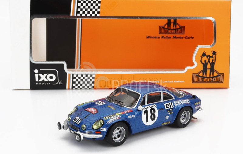 Ixo-models Renault Alpine A110 1800s N 18 Winner Rally Montecarlo 1973 S obrázkom J.c.andruet - M.petit 1:43 Modrá