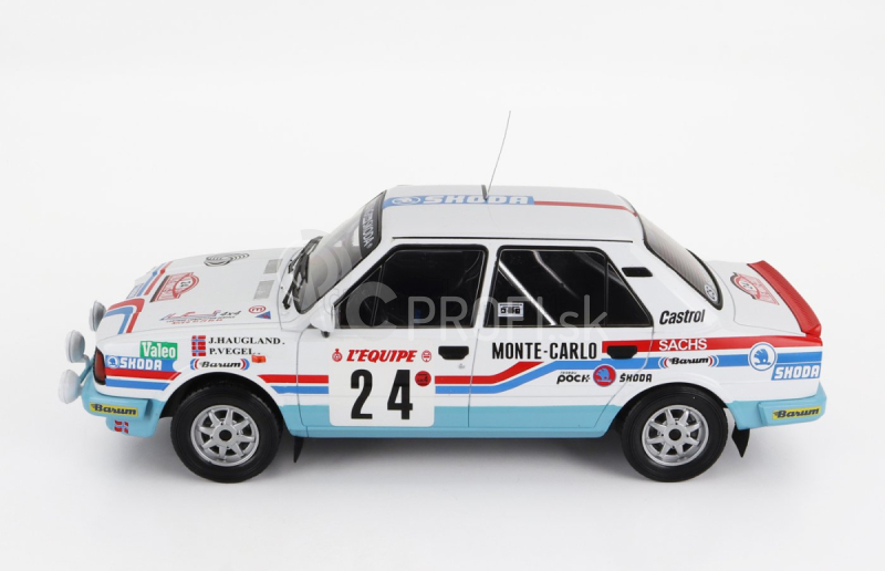 Ixo-models Škoda 130l (nočná verzia) N 24 Rally Montecarlo 1987 John Haugland - Petter Vegel 1:18 Biela svetlomodrá