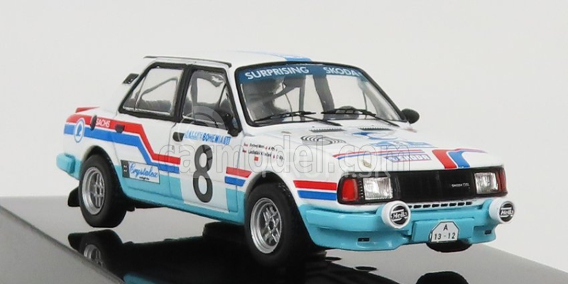 Ixo-models Škoda 130l Team Uamk Škoda Mladá Boleslav N 8 Rally Bohemia 1988 L.krecek - B.motl 1:43 Biela Svetlomodrá