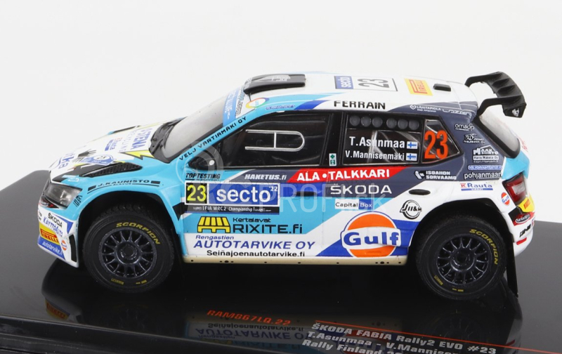 Ixo-models Škoda Fabia Rally2 Evo N 23 Rally Finland 2022 T.asunmaa - V.mannisenmaki 1:43 Svetlo modrá biela