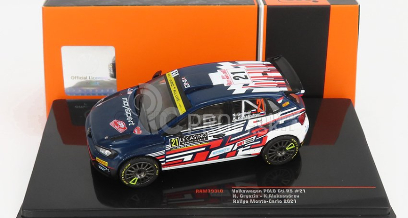 Ixo-models Volkswagen Polo Gti R5 N 21 Rally Montecarlo 2021 N.gryazin - K.aleksandrov 1:43 Modrá Biela Červená