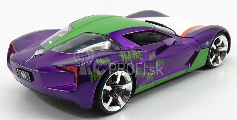 Jada Chevrolet Corvette Stingray s figúrkou Jokera 2009 1:24 fialovo zelená biela