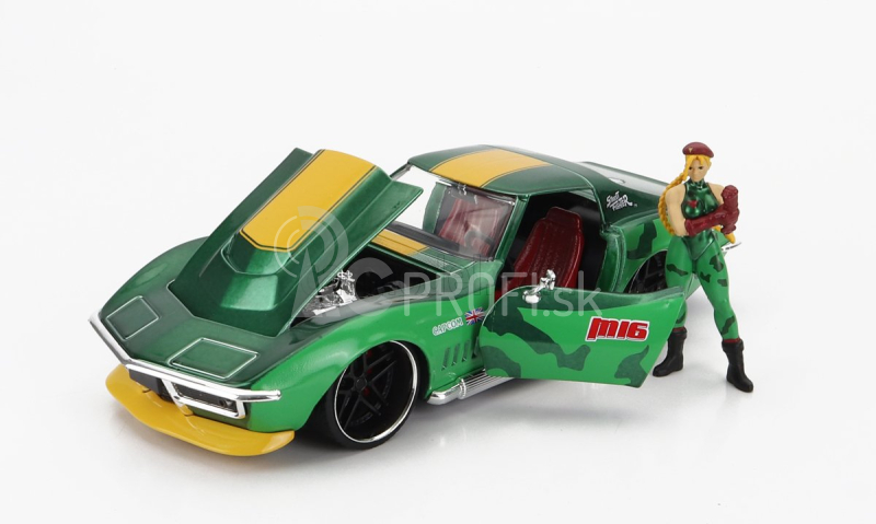 Jada Chevrolet Corvette Zl1 Stingray 1969 s figúrkou Cammy Street Fighter 1:24 zeleno-žltá