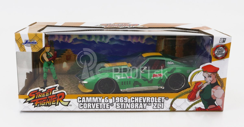 Jada Chevrolet Corvette Zl1 Stingray 1969 s figúrkou Cammy Street Fighter 1:24 zeleno-žltá