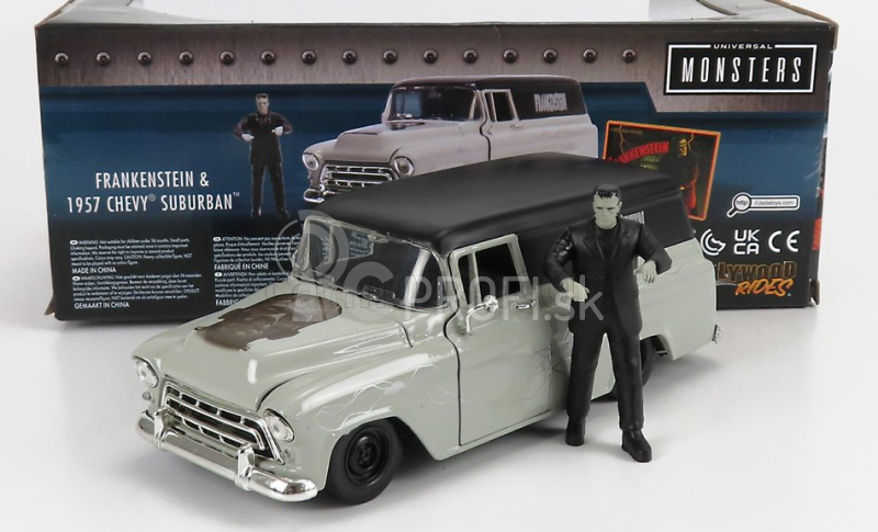 Jada Chevrolet Suburban s figúrkou Frankensteina 1957 1:24 sivá čierna