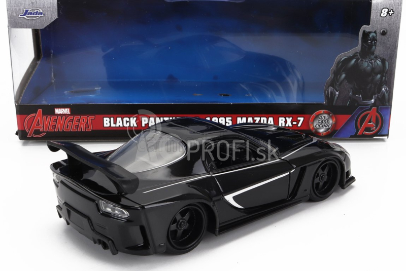 Jada Mazda Rx-7 s figúrkou Black Panther 1995 1:32 čierna