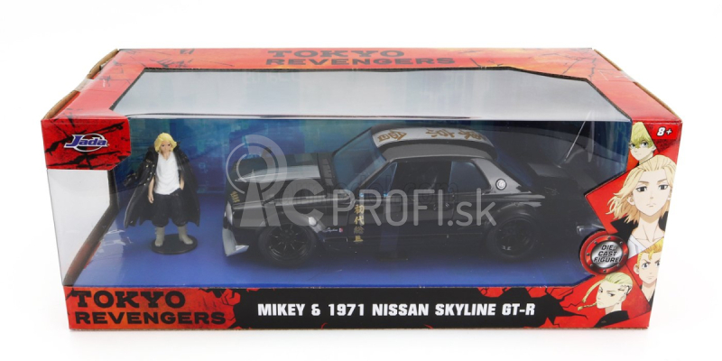 Jada Nissan Skyline Gt-r 1971 s figúrkou Mikeyho - Tokyo Revengers 1:24 Black