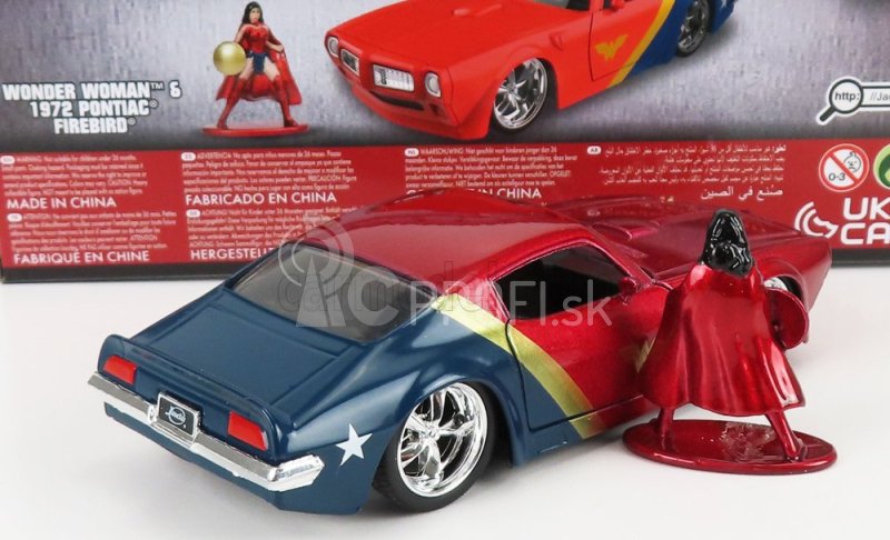 Jada Pontiac Firebird s figúrkou Wonder Woman 1972 1:32 Červená modrá