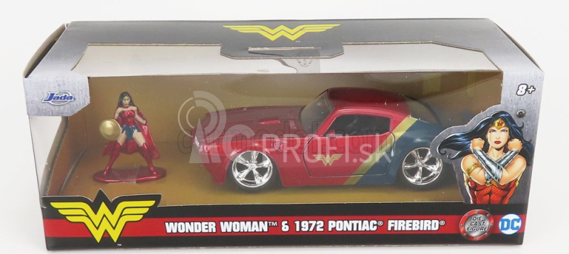 Jada Pontiac Firebird s figúrkou Wonder Woman 1972 1:32 Červená modrá