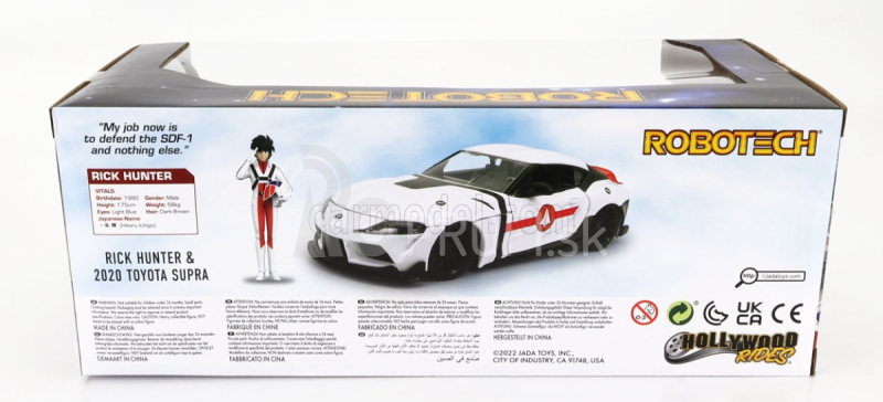 Jada Toyota Supra s figúrkou Rick Hunter Robotech 2020 1:24 bielo-červená