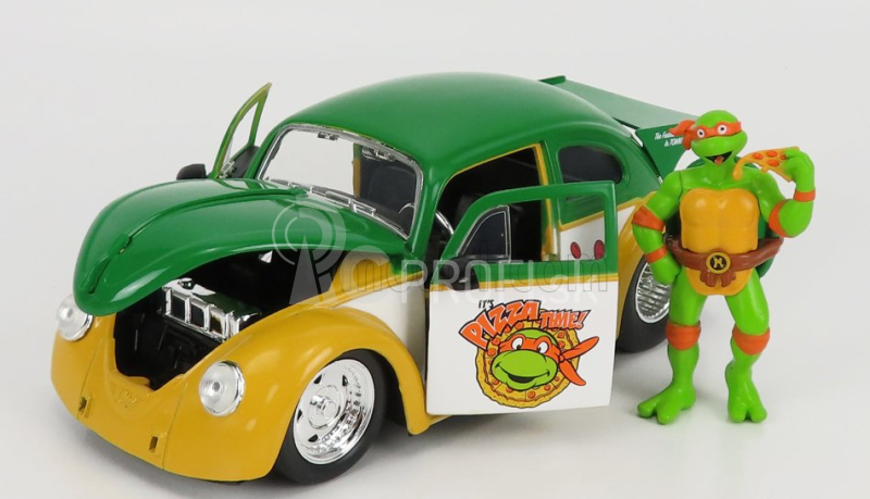 Jada Volkswagen Beetle 1962 - Michelangelo Ninja Turtles - Tartarughe Ninja 1:24 žltozelený