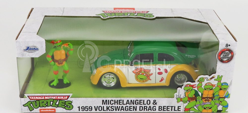 Jada Volkswagen Beetle 1962 - Michelangelo Ninja Turtles - Tartarughe Ninja 1:24 žltozelený