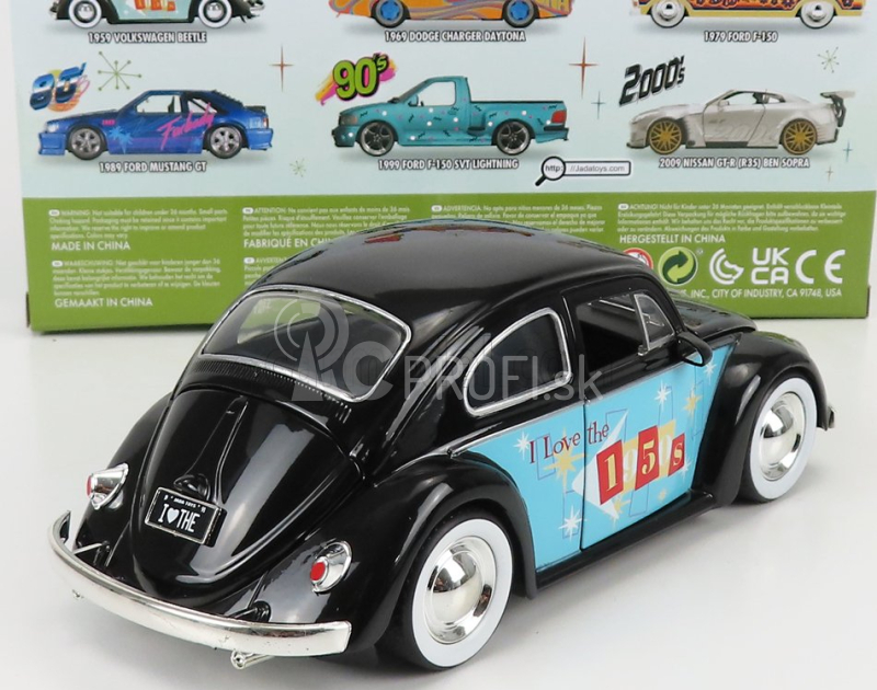 Jada Volkswagen Beetle Maggiolino 1959 - I Love The 50's 1:24 Black Light Blue