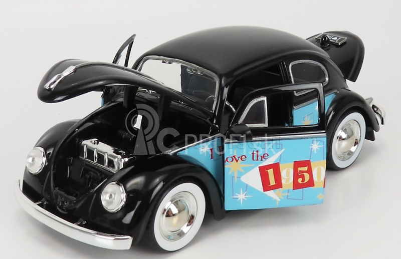 Jada Volkswagen Beetle Maggiolino 1959 - I Love The 50's 1:24 Black Light Blue