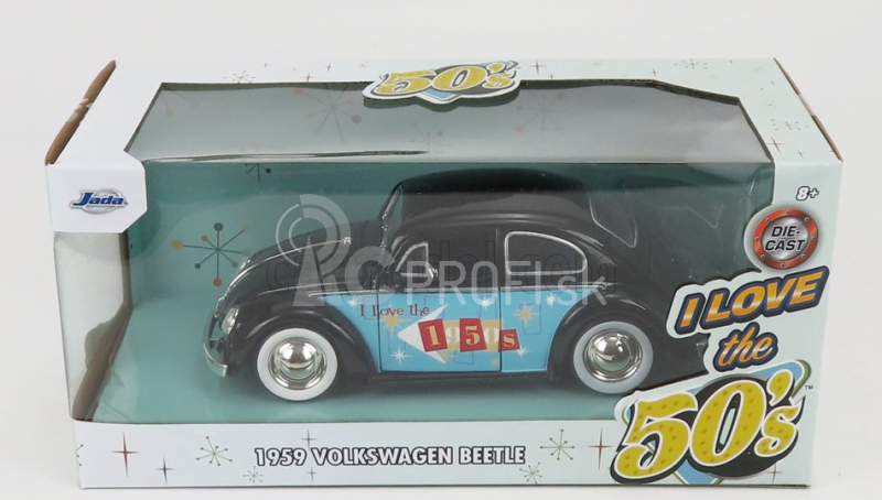 Jada Volkswagen Beetle Maggiolino 1959 - I Love The 50's 1:24 Black Light Blue